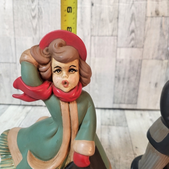 Set of 2 Vintage Atlantic Mold Hand Painted Ceramic Christmas Carolers Boy Girl - Picture 10 of 11